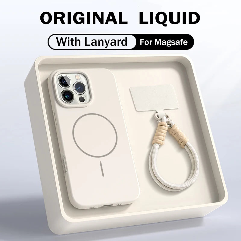Offizielle Flüssigsilikon-Lanyard-Schutzhülle für iPhone 17, Air 16, 16E, 14, 15 Plus 12, 13, 11 Pro Max, für Magsafe Magneitc Soft Cover