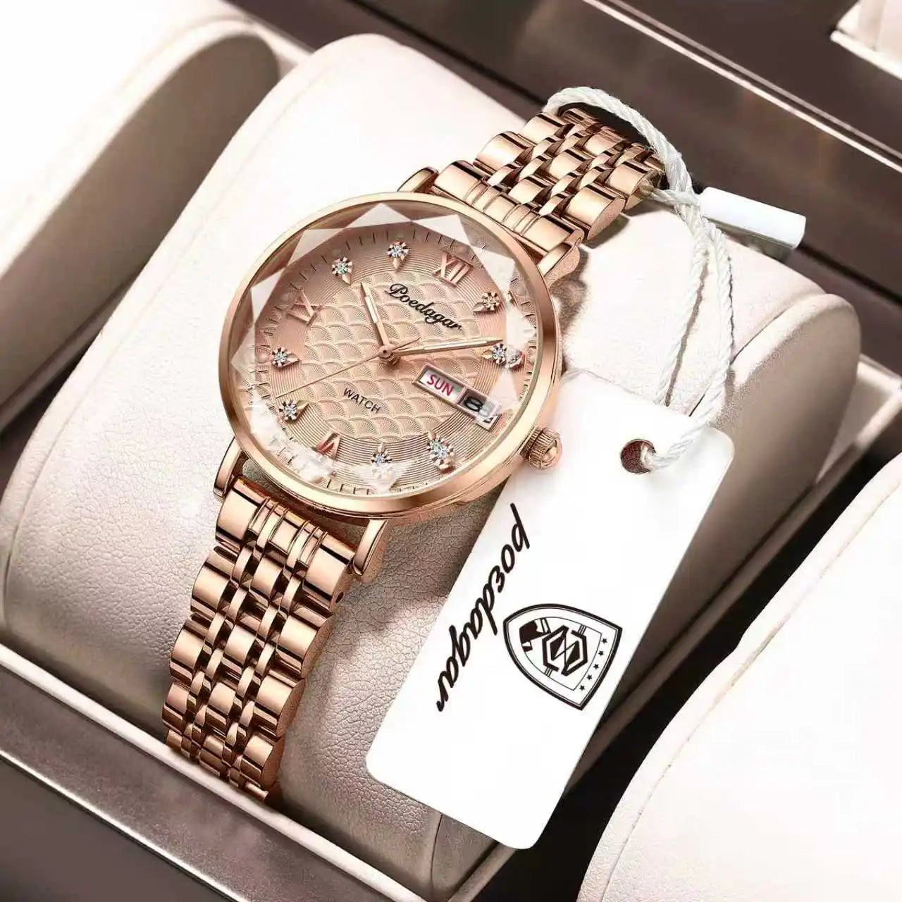 POEDAGAR Frauen Uhr Neue Mode Luxus Edelstahl Armbanduhr Armband Einfache Rose Gold Wasserdicht Leucht Damen Uhren