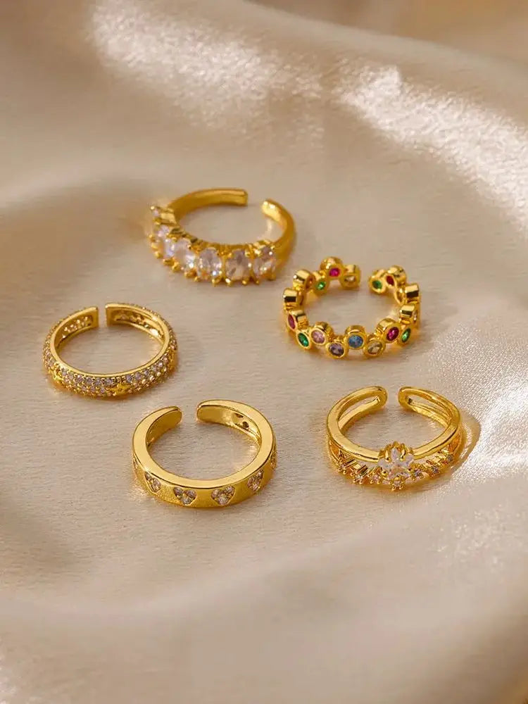 Goldener Herzring aus Edelstahl mit Zirkon – 18K vergoldet, Ehering für Frauen