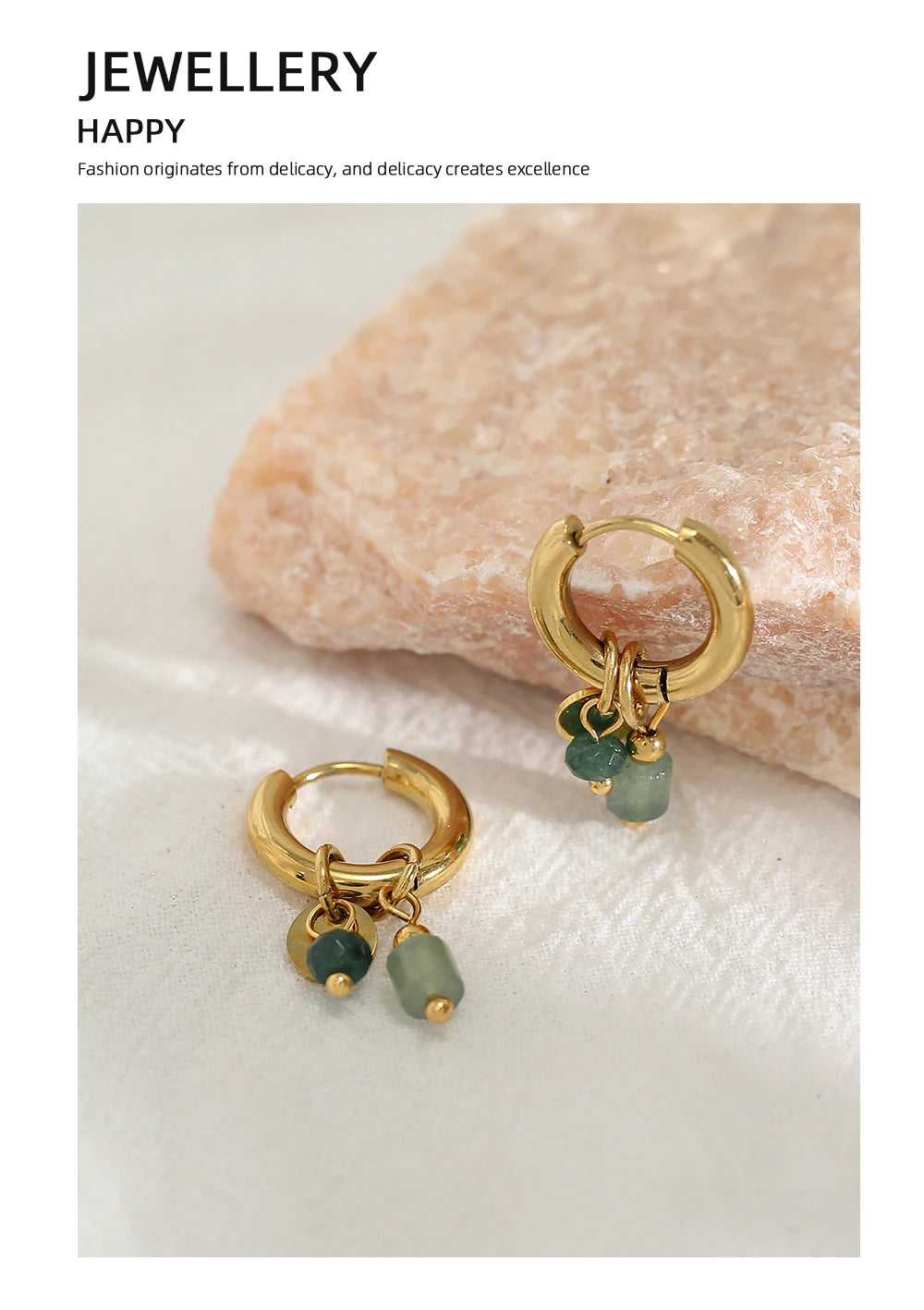 YACHAN 18 Karat vergoldete Edelstahl Creolen für Frauen Vintage grünen Naturstein Charms trend igen wasserdichten Schmuck
