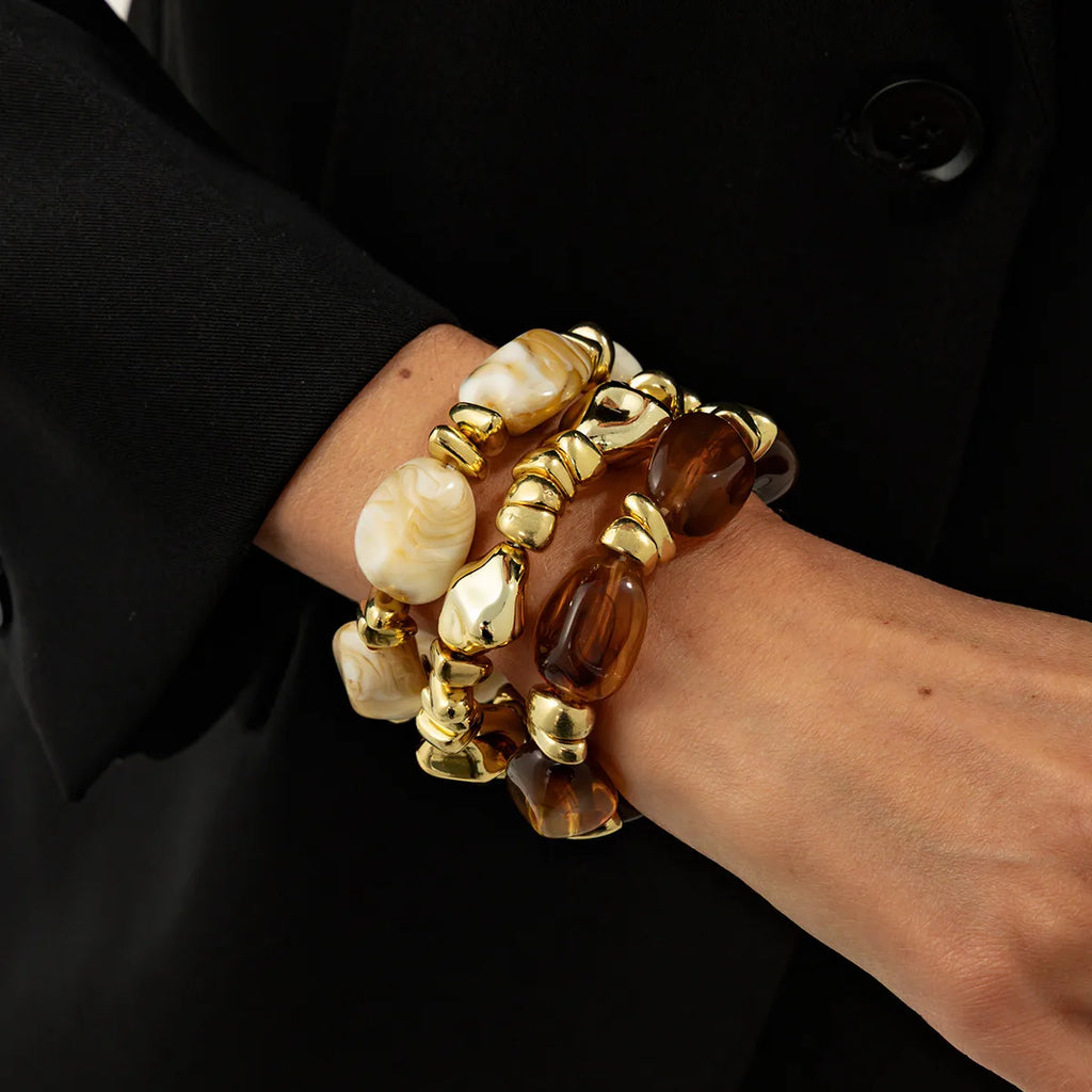 Salircon Y2K 3 Teile/satz Böhmischen Acryl Harz CCB Perlen Armband Frauen Vintage Barock Stil Spleißen Armreif Täglichen Charme Schmuck