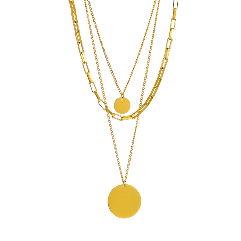 DIEYURO 316L Edelstahl Gold Farbe 3in1 Runde Anhänger Halskette Für Frauen Mode Mädchen Multilayer Kette Hals Schmuck Geschenk