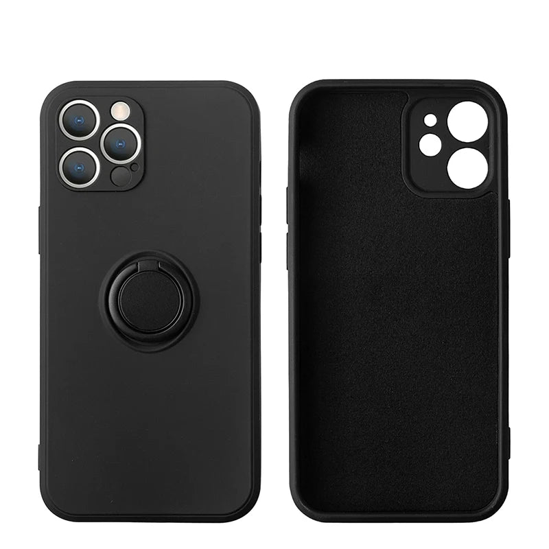 Flüssiges Silikon, magnetische Halterung, Ring-Telefonhüllen für iPhone 15 14 13 12 11 Pro Max Mini X XS XR 8 7 Plus, stoßfeste Rückseite