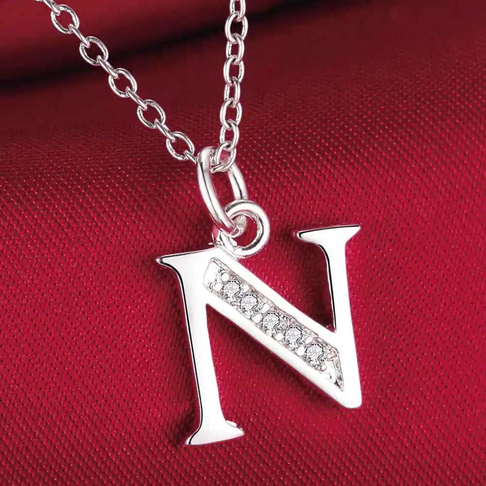 26 Buchstaben 925 Sterling Silber Halskette Anhänger Zirkon für Frauen exquisite Student Freundin Schmuck Zubehör Hochzeitsgeschenk