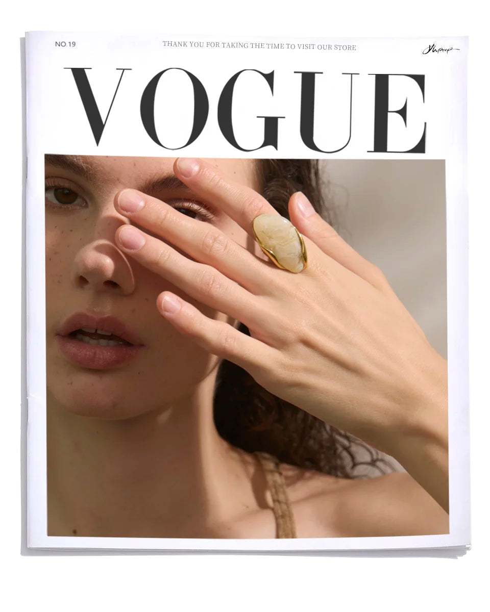 Yhpup Neues Design Braun Grün Beige Harz Geometrisch Verstellbarer Ring Golden PVD Edelstahl Rostfrei Fingerschmuck Geschenk
