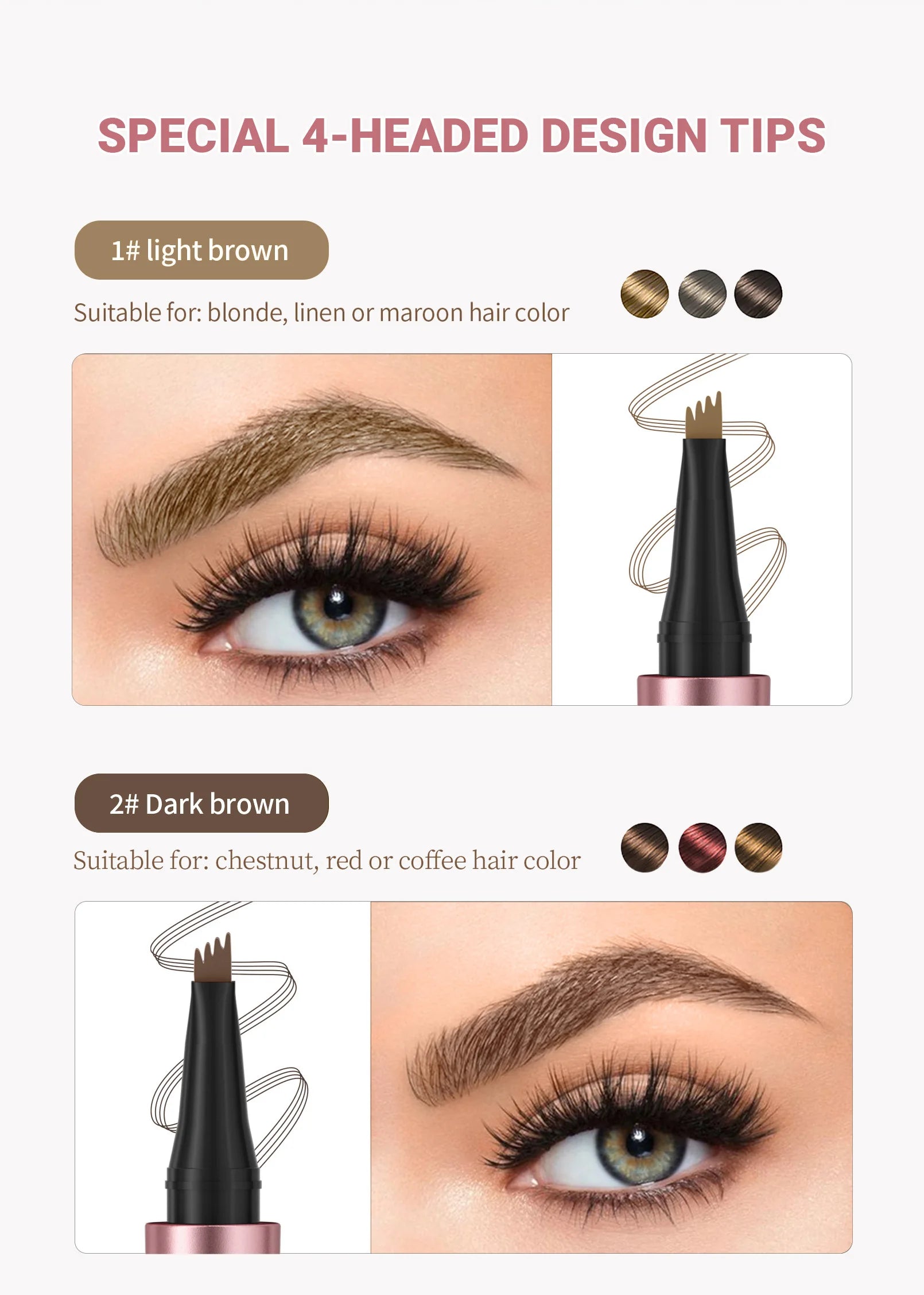 Augenbrauenstift mit 4 Gabelspitzen, 3D-Microblading, wasserfest, dunkelbraun, natürliche Farbe, feiner Strich, magischer Augenbrauenstift, 2024, neue Damen