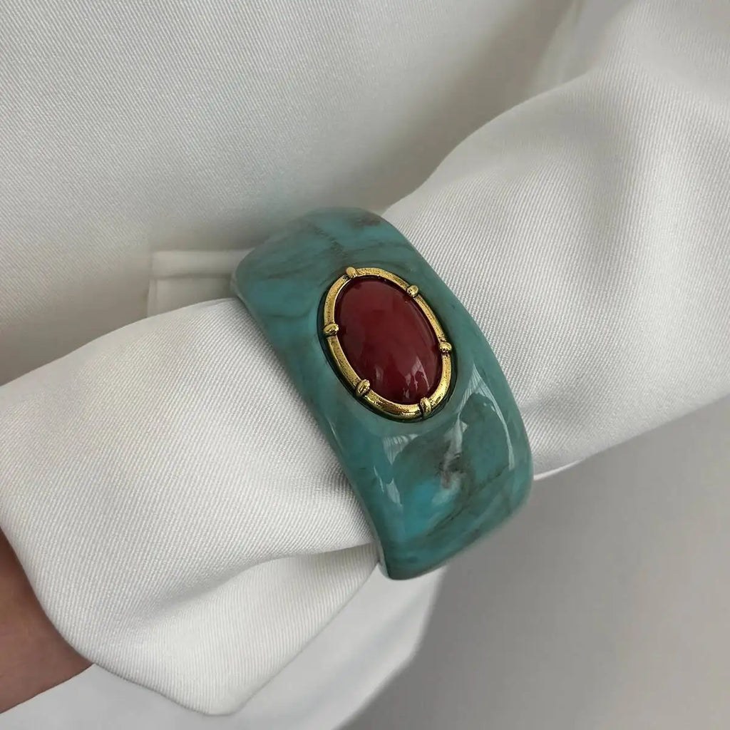 KunJoe Vintage Chunky Resin Acryl Armreif für Damen, Bohemian Geometrisch Unregelmäßiger Breiter Armreif, Schmuck Accessoire