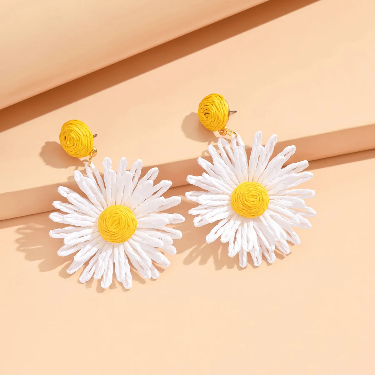 Bunte Sonnenblumen-Ohrringe für Frauen und Mädchen, handgefertigt, böhmische Rattan-Strickohrringe, Sommer-Party-Schmuck, Geschenke