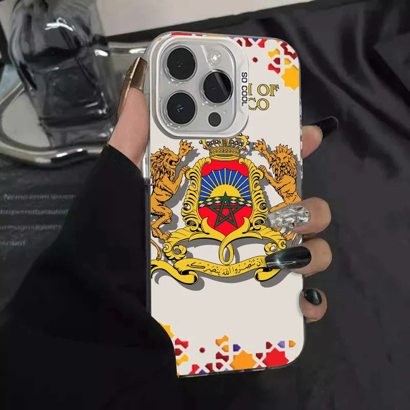 1pc Königreich Marokko Telefon Fall Telefon Fall IMD Farbe Silber Shell Für IPhone 16 15 14 13 12 11 pro Max Plus