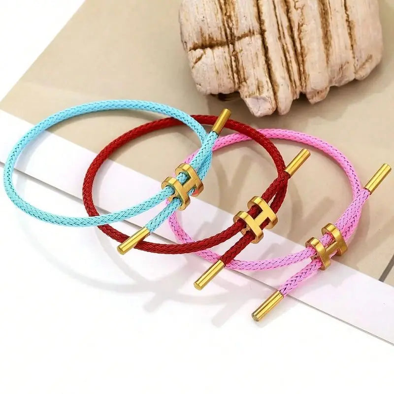 G&D Edelstahl vergoldetes einfaches H-förmiges verstellbares Hartseil-Armband, geeignet als Geschenk für den täglichen Gebrauch von Damen und Herren