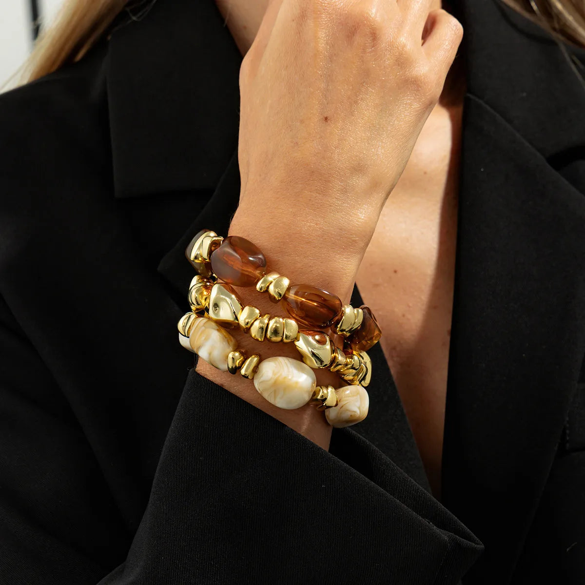 Salircon Y2K 3 Teile/satz Böhmischen Acryl Harz CCB Perlen Armband Frauen Vintage Barock Stil Spleißen Armreif Täglichen Charme Schmuck