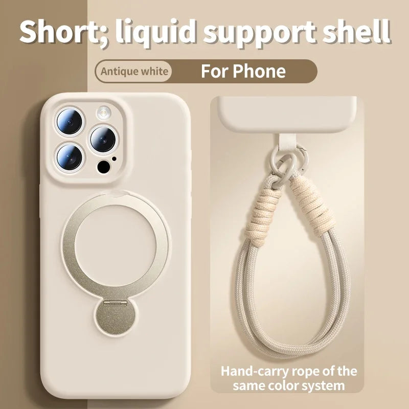 Magnetische Halterung, flüssige Silikon-Handyhülle für iPhone 16, 17, Air 15, 14, 13, Pro Max, Magsafe mit hängender Seil-Schutzhülle