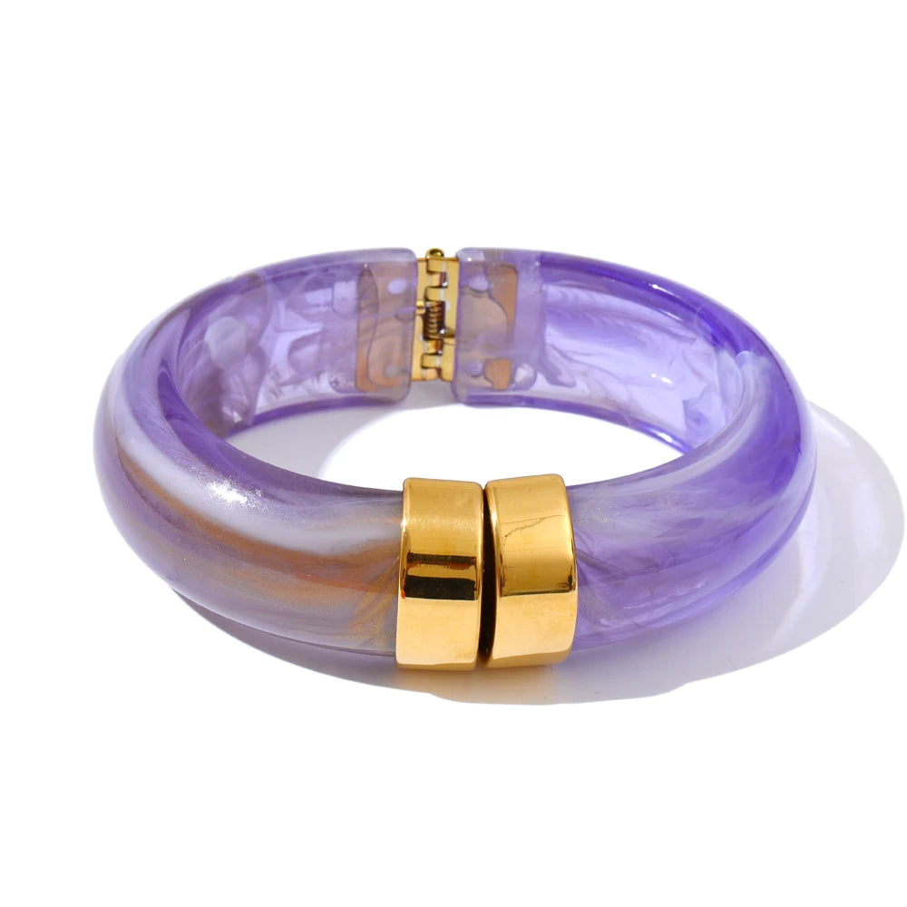 Yhpup 66 mm grün rosa braun lila Acryl dicker Armband Armreif für Frauen Edelstahl eingetroffen 2025, Handgelenkschmuck Geschenk