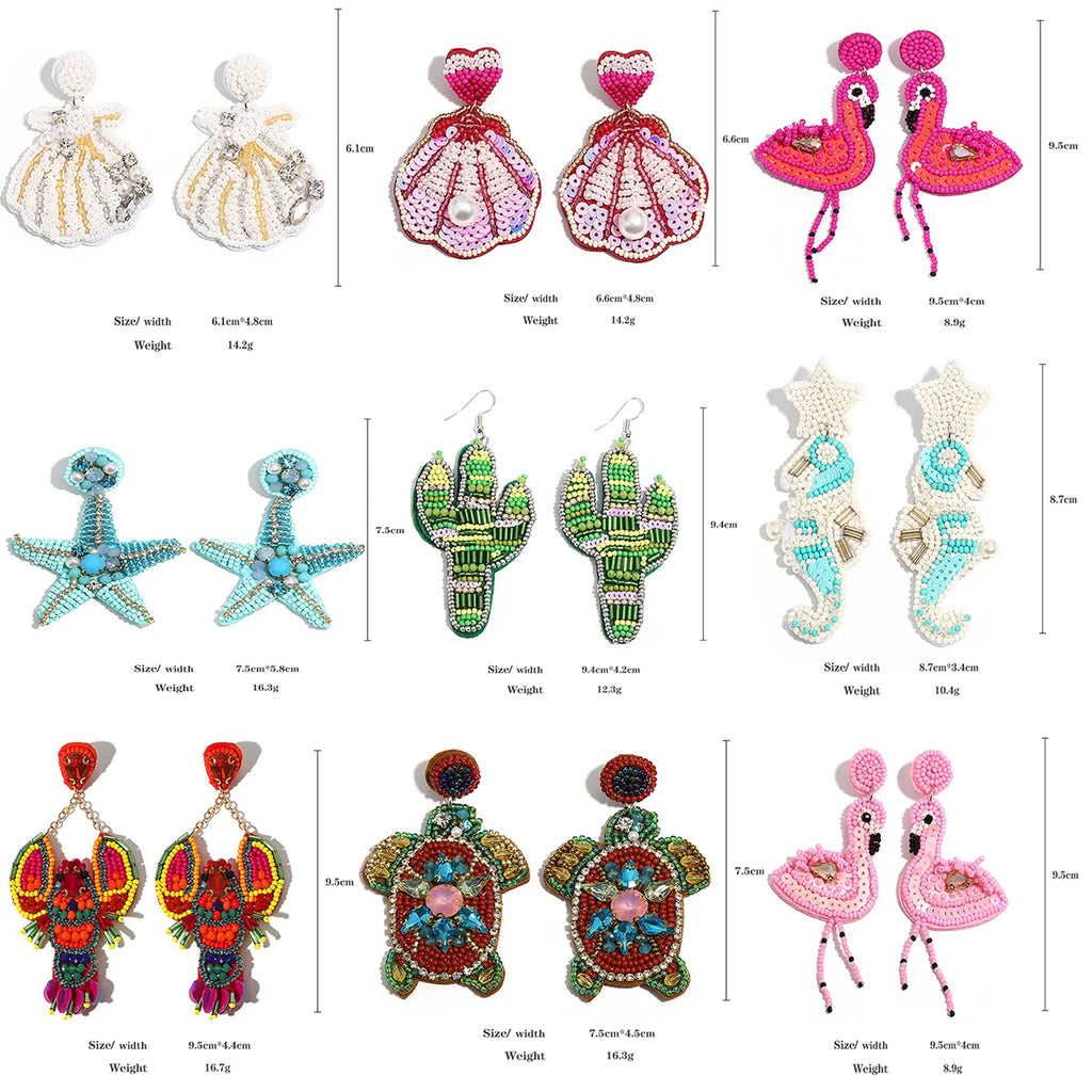 AENSOA Böhmische Seestern Hummer Muschel Samen Perlen Tropfen Ohrringe für Frauen Handgemachte Ozean Tier Ohrringe Sommer Strand Schmuck