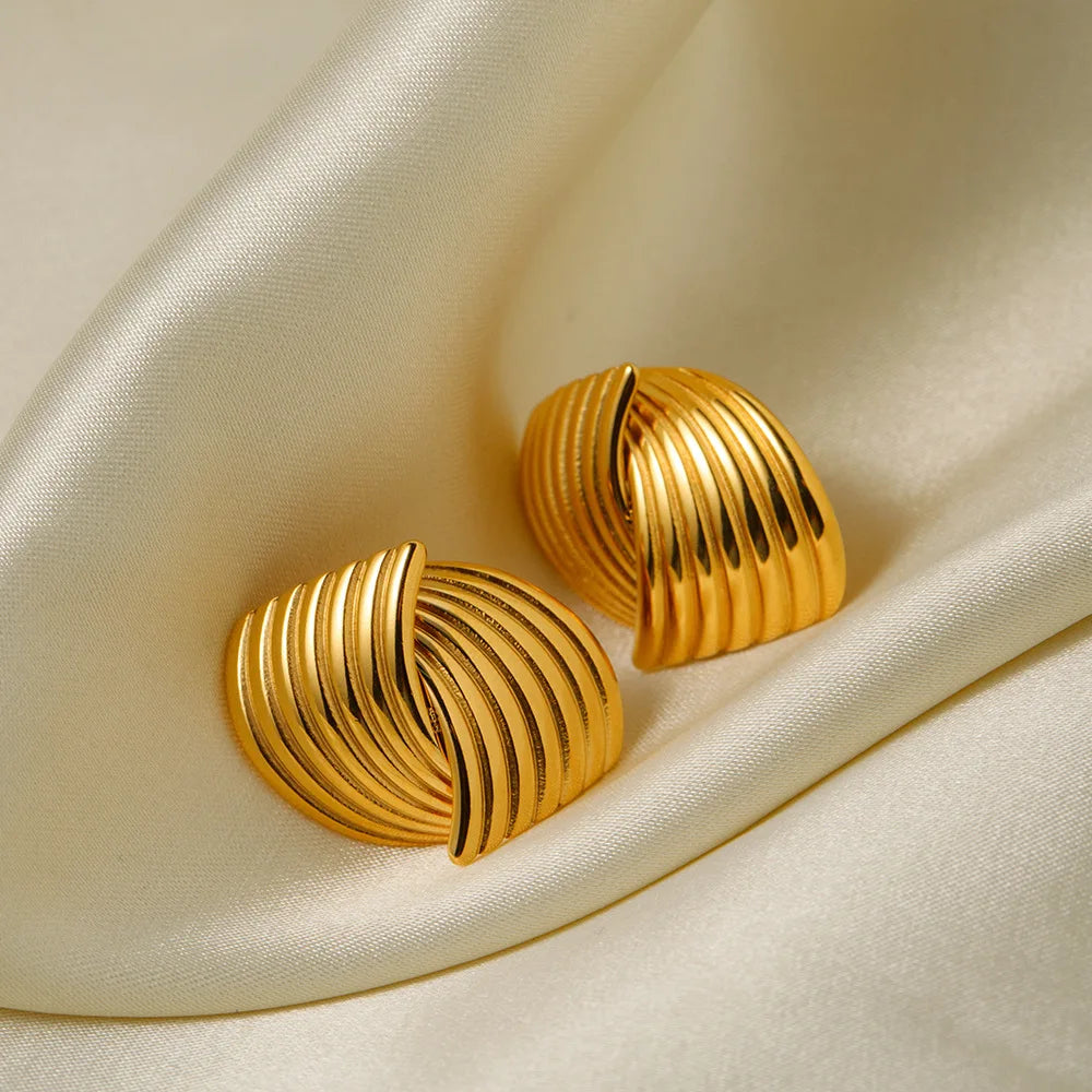 Mode Glänzende Drei-Schicht Strukturierte Kreuzung Knoten Ohrringe für Frauen Gold Farbe Edelstahl Ohrring Vintage-Schmuck Geschenk