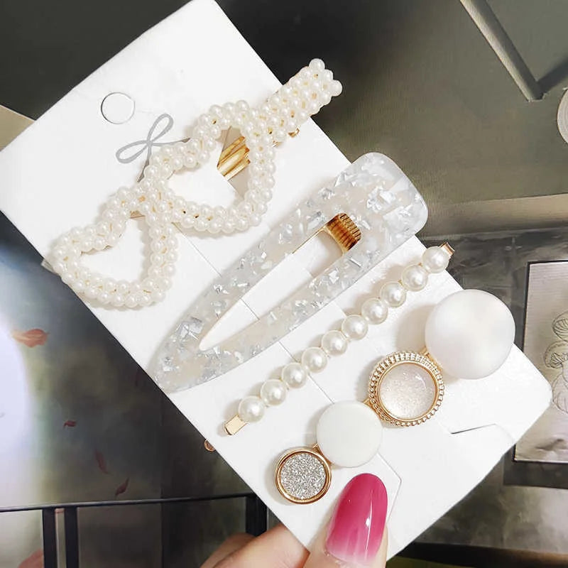 3/4 stücke Set Perle Haar Clip Für Frauen Koreanische Haarnadeln Geometrische Kristall Haar Barrettes Mädchen Hairgrip Haar Zubehör