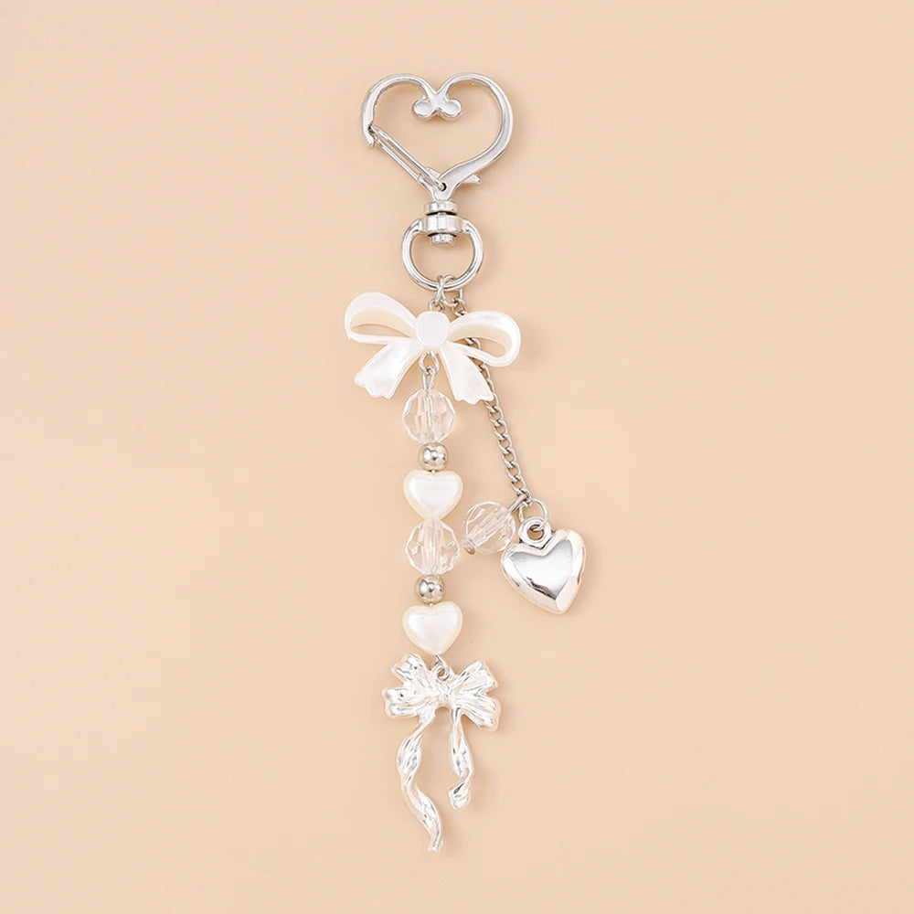 Süße Schleife Liebe Herz Schlüsselanhänger Kristall Perle Schlüsselanhänger Anhänger für Frauen Mädchen Handtasche Dekor DIY handgemachte Schlüsselanhänger Geschenke