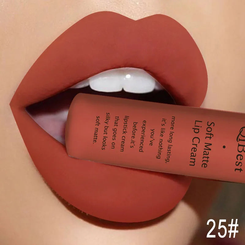 QIBEST Sexy Samt Matte Lip Gloss Flüssigen Lippenstift Lipgloss Schönheit Rot Nude Wasserdicht Langlebig Lip Stain Make-Up Für Frauen