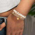 5Pcs Mode Harz Perlen Armband Set Für Frauen Runde Stück Charme Elastische Perle Kette Armreif Handgelenk Strap Weibliche Urlaub schmuck