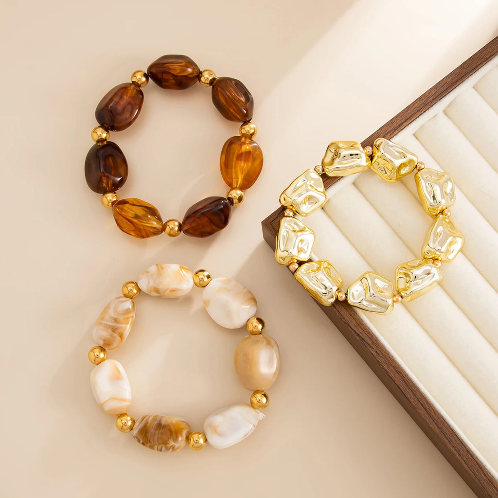 Salircon Y2K 3 Teile/satz Böhmischen Acryl Harz CCB Perlen Armband Frauen Vintage Barock Stil Spleißen Armreif Täglichen Charme Schmuck