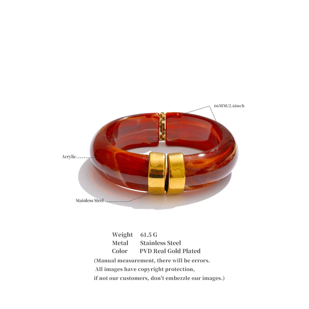 Yhpup 66 mm grün rosa braun lila Acryl dicker Armband Armreif für Frauen Edelstahl eingetroffen 2025, Handgelenkschmuck Geschenk