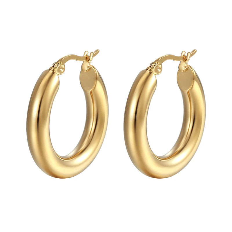 Klassische Mode Glatte Runde Creolen Für Frauen Edelstahl 5mm Dicke Ohr Schnalle Huggie Ohrringe Kreis Vintage-Schmuck