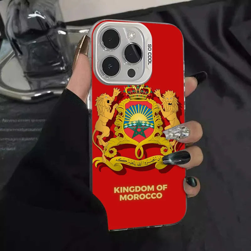1pc Königreich Marokko Telefon Fall Telefon Fall IMD Farbe Silber Shell Für IPhone 16 15 14 13 12 11 pro Max Plus