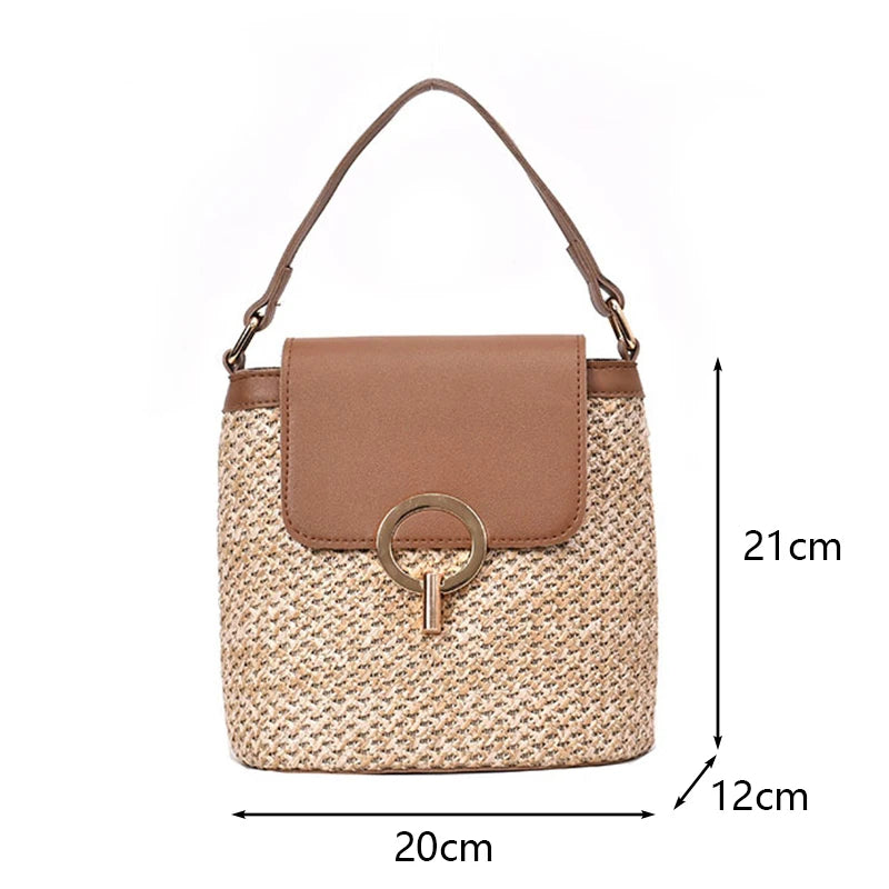 Strand Dame Reise Geldbörsen und Handtaschen Casual Ketten Stroh Eimer Taschen Frauen Sommer Umhängetasche Rattan Taschen Schulter Tasche Bolsa