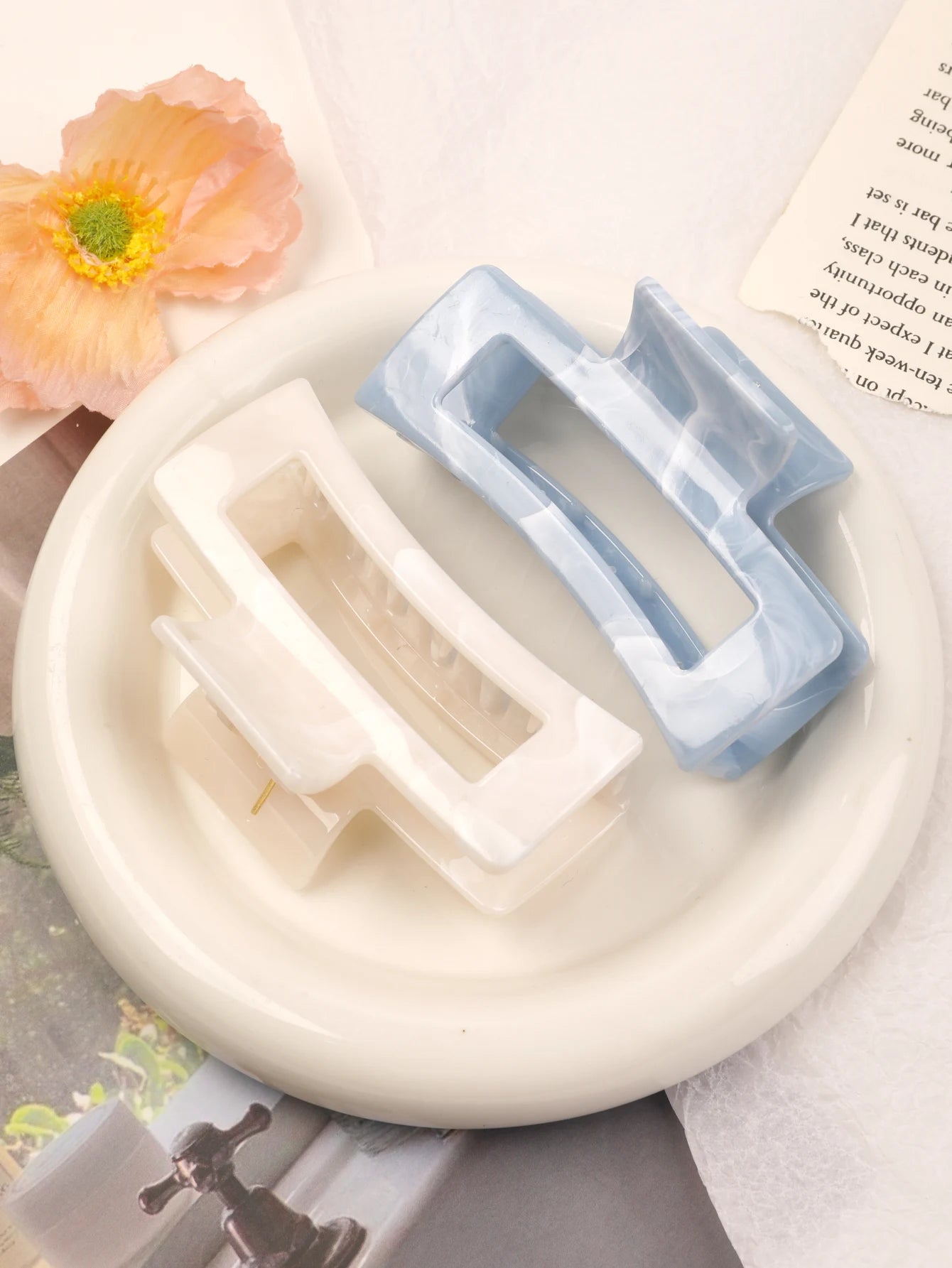 Große Marmor-Haarklammern 2er-Set – Starker Halt für dickes Haar