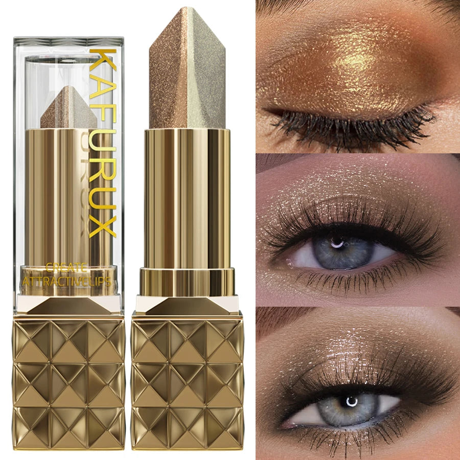 Zweifarbiger Lidschattenstift, schimmernd, glitzernd, braune Farbe, dimensional, natürlich, ohne Make-up auszuziehen, Augenkosmetik für Frauen, Geschenk