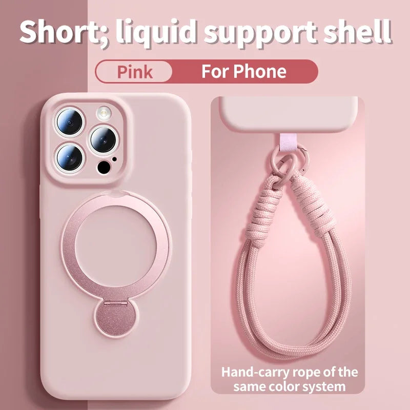 Magnetische Halterung, flüssige Silikon-Handyhülle für iPhone 16, 17, Air 15, 14, 13, Pro Max, Magsafe mit hängender Seil-Schutzhülle