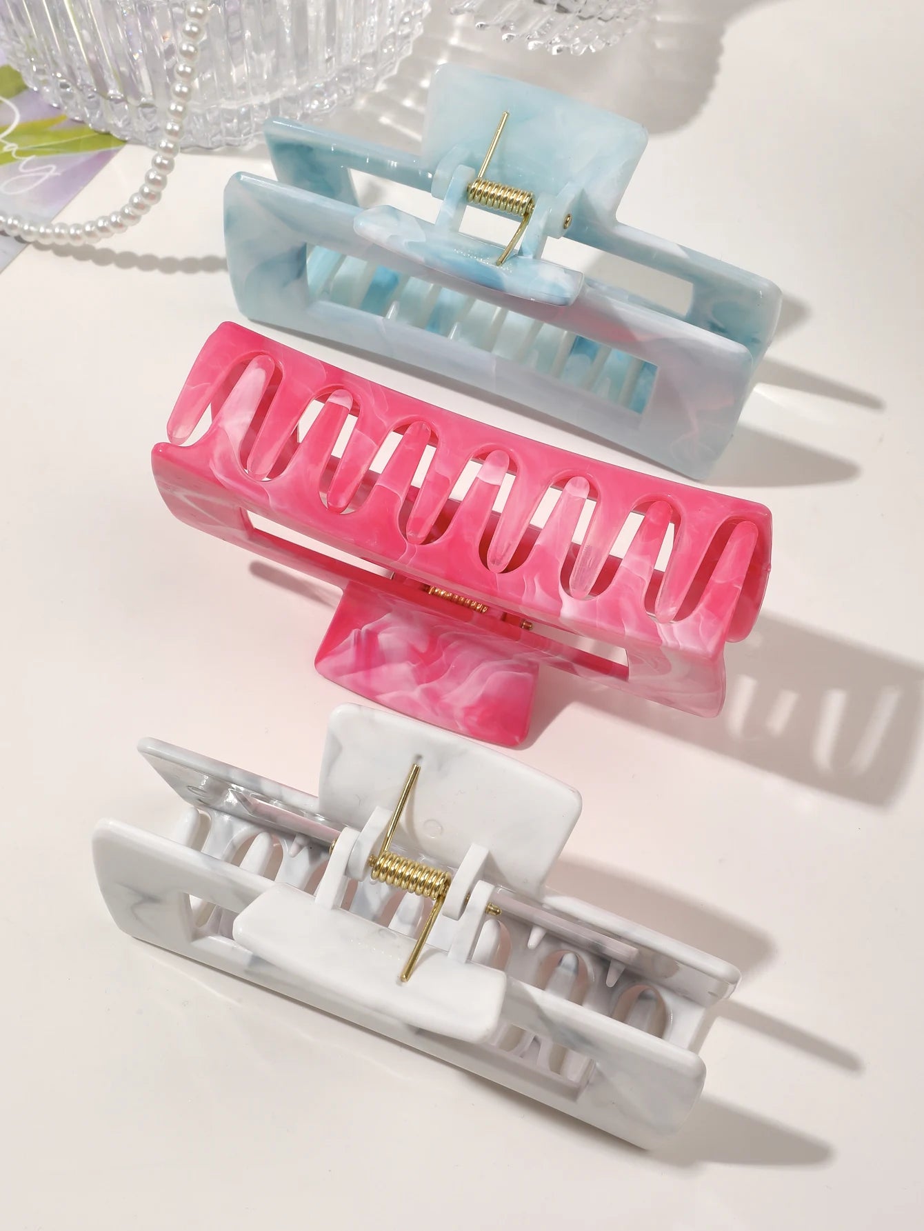 Große Marmor-Haarklammern 2er-Set – Starker Halt für dickes Haar