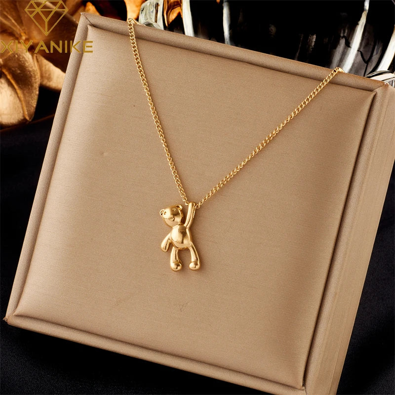 XIYANIKE 316L Edelstahl Halskette Bär Anhänger Kette Zubehör für Frauen Neue Trends Weihnachten Mädchen Schmuck Geschenke Collier