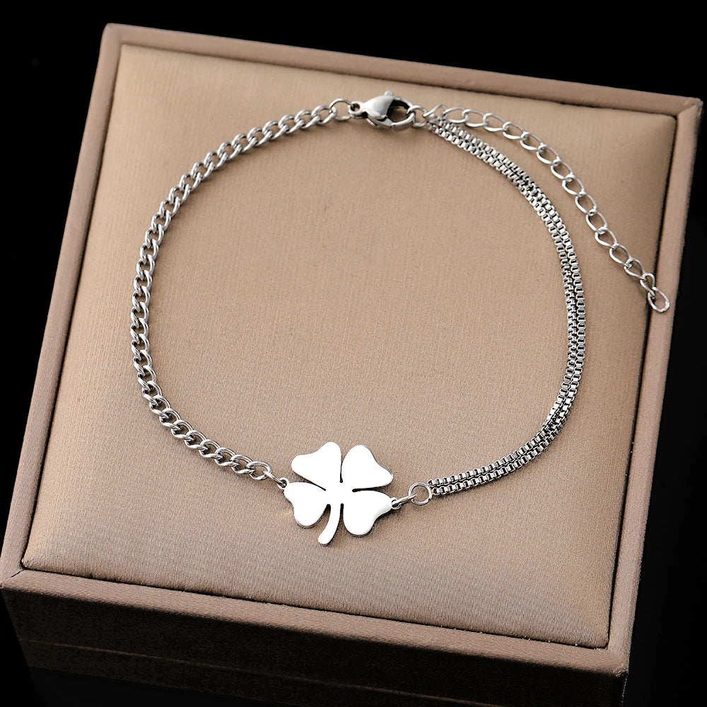 Edelstahl-Armbänder, klassischer Glücksklee-Anhänger, Hip-Hop-Armband für Damen, Schmuck, lichtecht, hochwertige Alltagskleidung