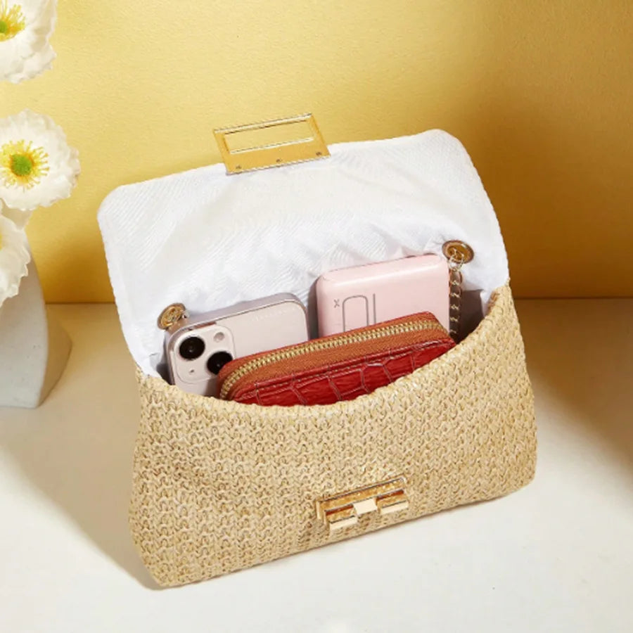 Modische Retro-Stil Gewebte Einzel-Schultertasche für Damen, Vielseitige Trendige Crossbody-Strohtasche, Bohemian-Style Kleine Quadratische Tasche