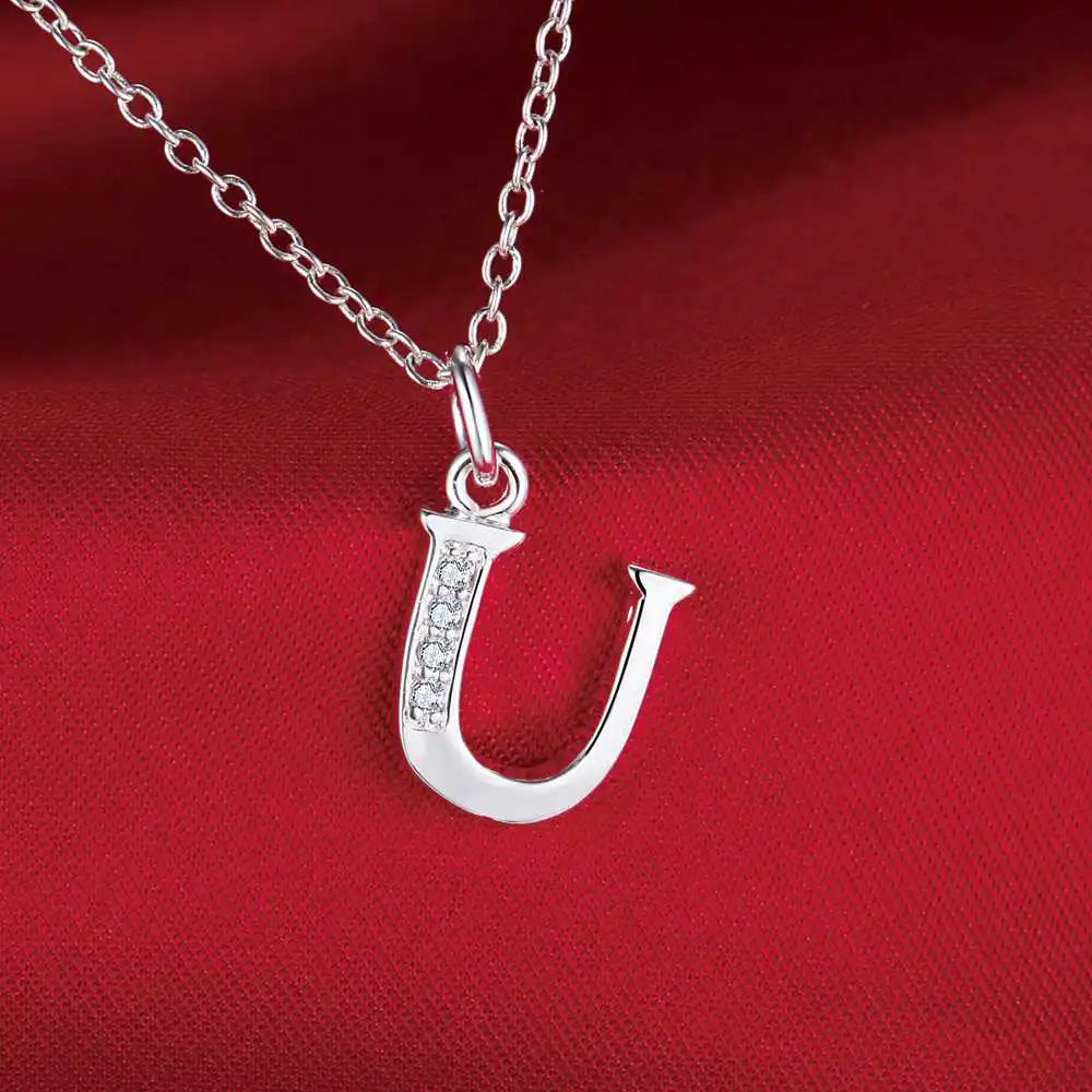 26 Buchstaben 925 Sterling Silber Halskette Anhänger Zirkon für Frauen exquisite Student Freundin Schmuck Zubehör Hochzeitsgeschenk