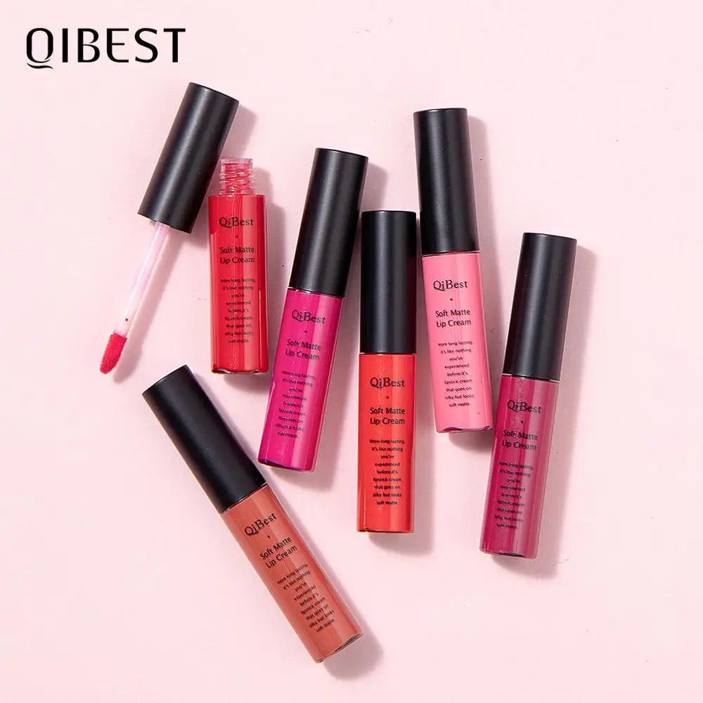 QIBEST Sexy Samt Matte Lip Gloss Flüssigen Lippenstift Lipgloss Schönheit Rot Nude Wasserdicht Langlebig Lip Stain Make-Up Für Frauen