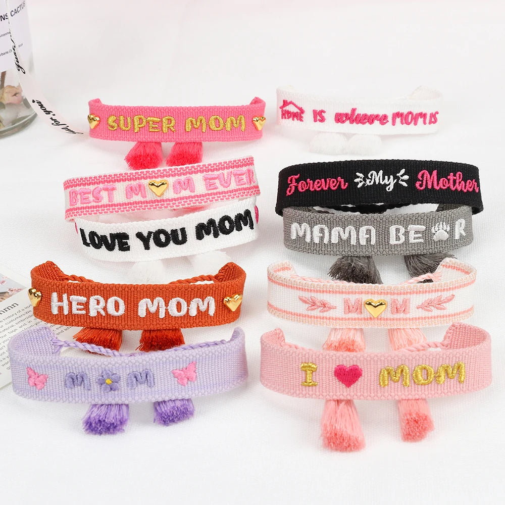 BEST MOM Stickerei-Armbänder, verstellbares Armband, Geschenk für Super-Mama