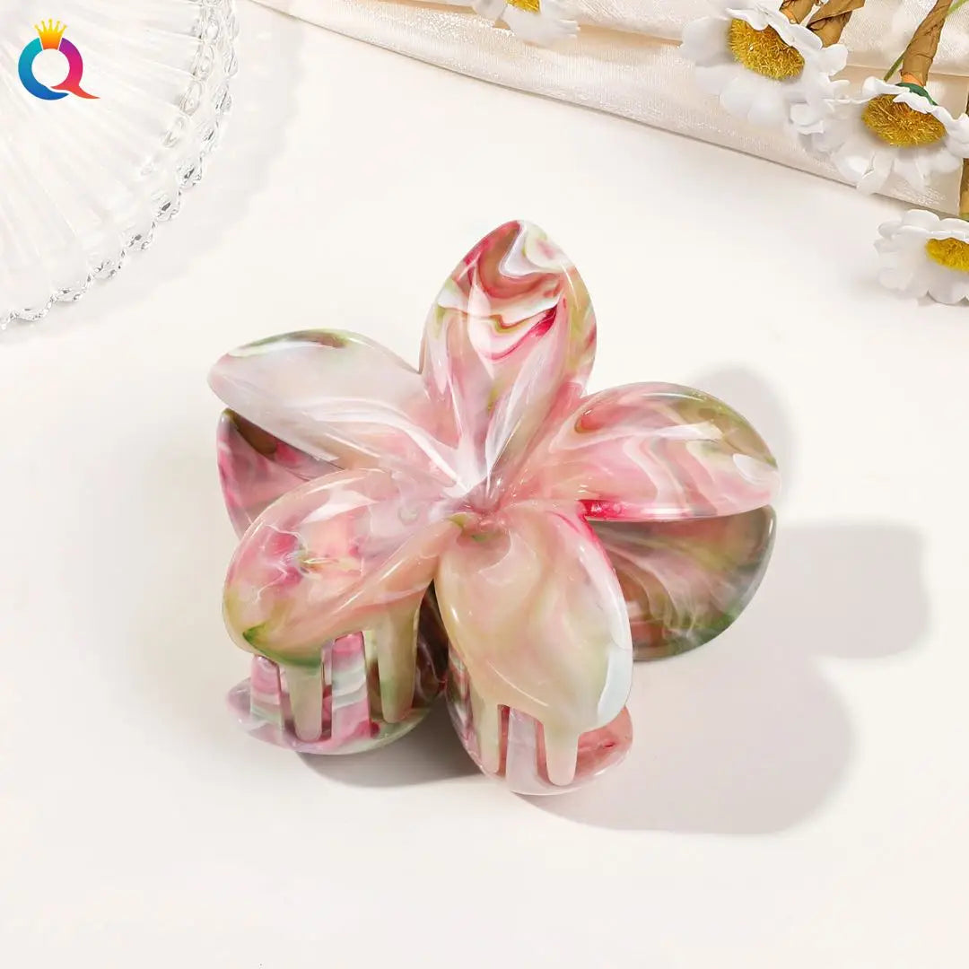 Hawaiianische Blumenkrallenklammern für Frauen, Blumen-Haarklammern mit Marmorader für dünnes Haar, süßer Strand-Haarschmuck