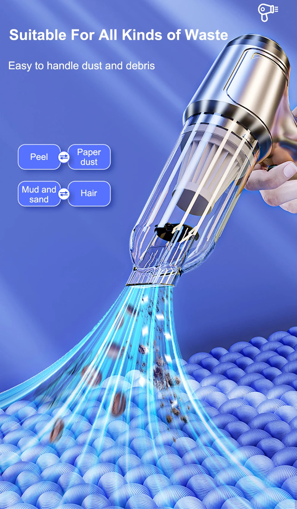 Kabelloser Auto- & Handstaubsauger 2-in-1 | Starke Saugkraft bis 95.000 PA