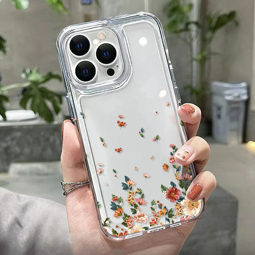 Blume Telefon Fall Für iPhone 16 Pro 13 15 11 12 14 17 Pro Max 16E XR 7 8 SE XS stoßfest Transparente Abdeckung Silikon Weiche Fundas