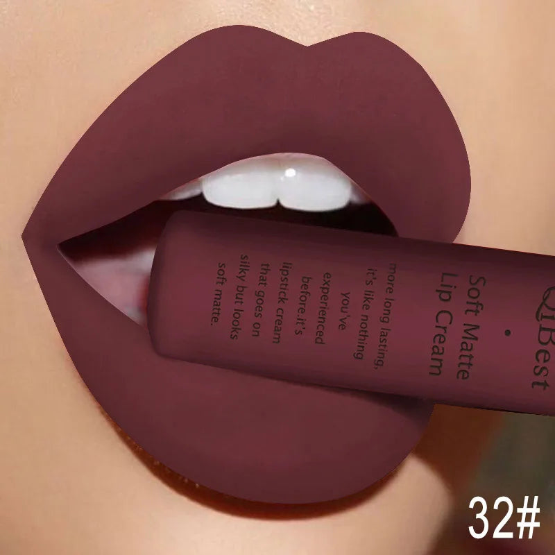 QIBEST Sexy Samt Matte Lip Gloss Flüssigen Lippenstift Lipgloss Schönheit Rot Nude Wasserdicht Langlebig Lip Stain Make-Up Für Frauen