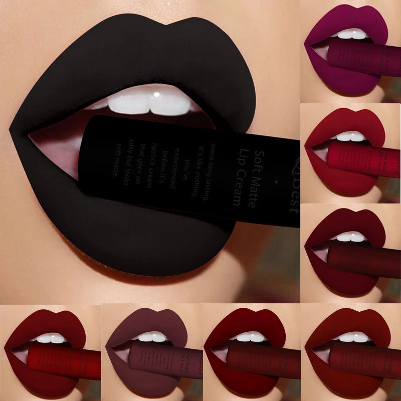 QIBEST Sexy Samt Matte Lip Gloss Flüssigen Lippenstift Lipgloss Schönheit Rot Nude Wasserdicht Langlebig Lip Stain Make-Up Für Frauen