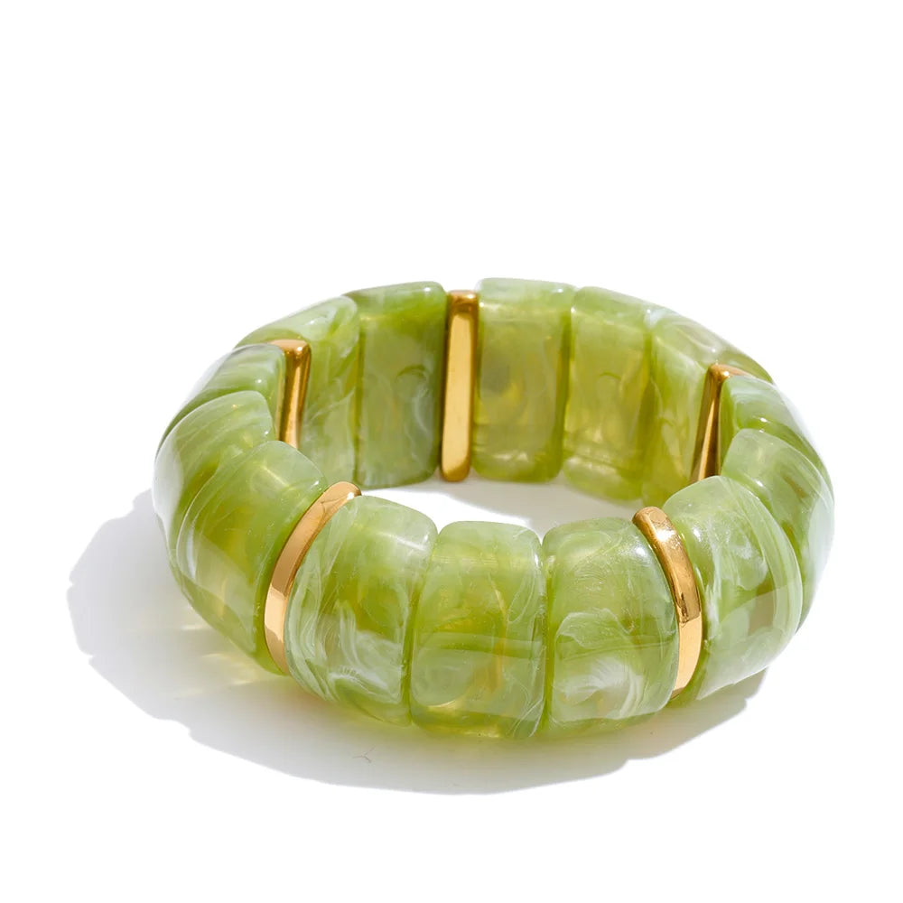 Yhpup elastisches Harz, Acryl, breites Armband, wasserdicht, trendig, Edelstahl, Handgelenk, heißer Verkauf, Statement-Schmuck, 2025, Geschenk