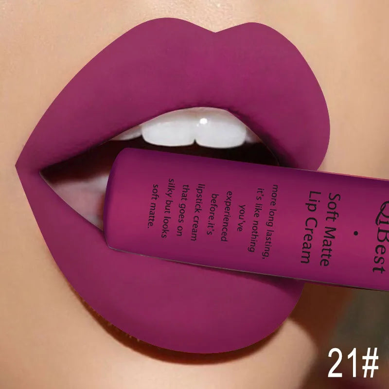 QIBEST Sexy Samt Matte Lip Gloss Flüssigen Lippenstift Lipgloss Schönheit Rot Nude Wasserdicht Langlebig Lip Stain Make-Up Für Frauen