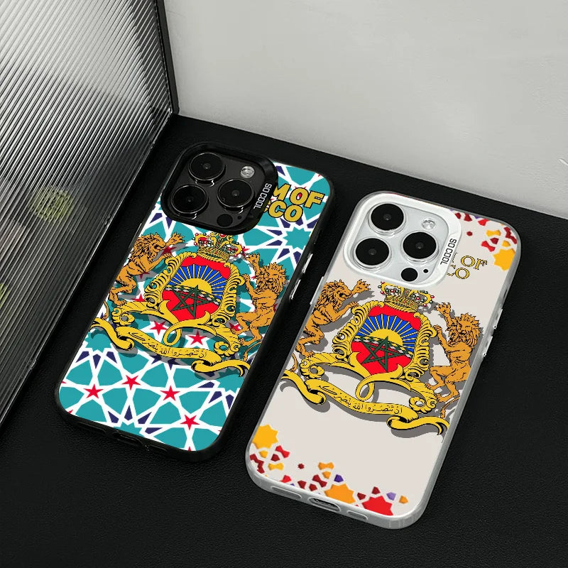 1pc Königreich Marokko Telefon Fall Telefon Fall IMD Farbe Silber Shell Für IPhone 16 15 14 13 12 11 pro Max Plus