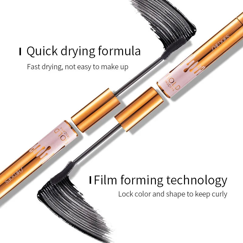 Dicke, lockige, schwarze, wasserfeste, nicht verschmierende, schlanke, langlebige und make-upfreie Augen-Mascara in schwarzer Goldfarbe