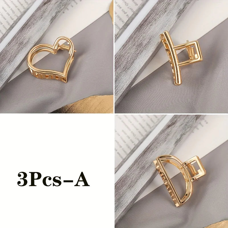 Mode Einfache Non Slip Mini Hohl Herz Metall Haar Klaue Clips Gold Geometrische Pony Barrettes Haar Kiefer Für Frauen Mädchen Täglich