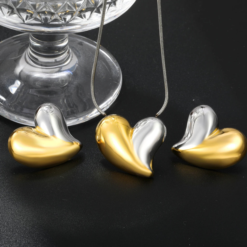 LUXUKISSKIDS Mode Kubische Liebe Herz Minimalistischen Schmuck Set Halskette Ohrringe Armbänder Edelstahl Frauen/Mädchen Zubehör