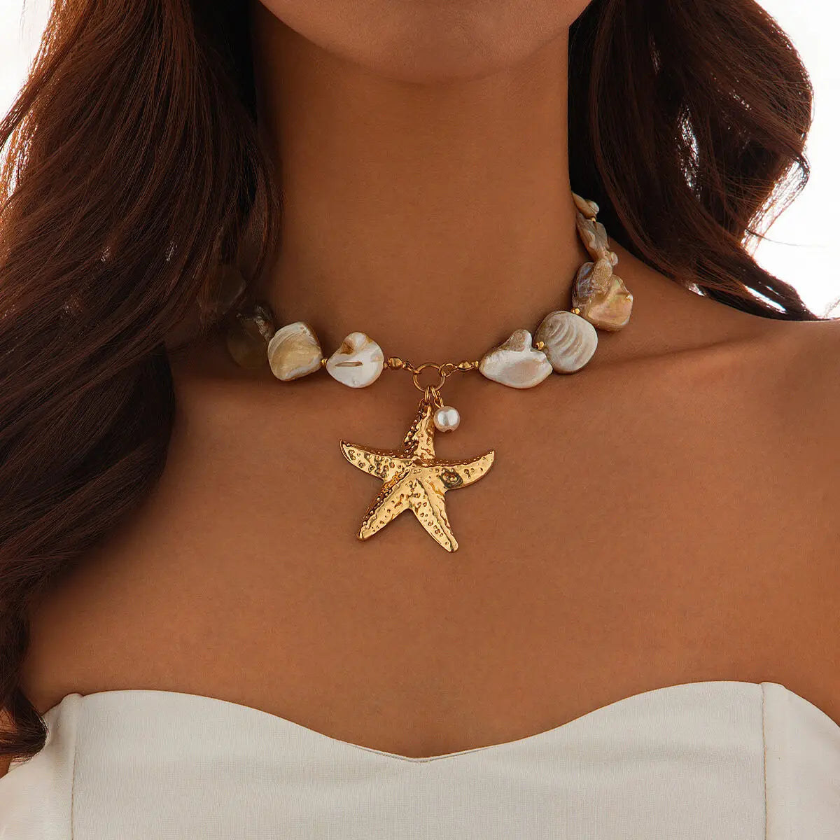 KunJoe Strand Große Goldfarbe Seestern Anhänger Halskette für Frauen Vintage Kurze Halsband Halskette Kragen Kette Schmuck am Hals